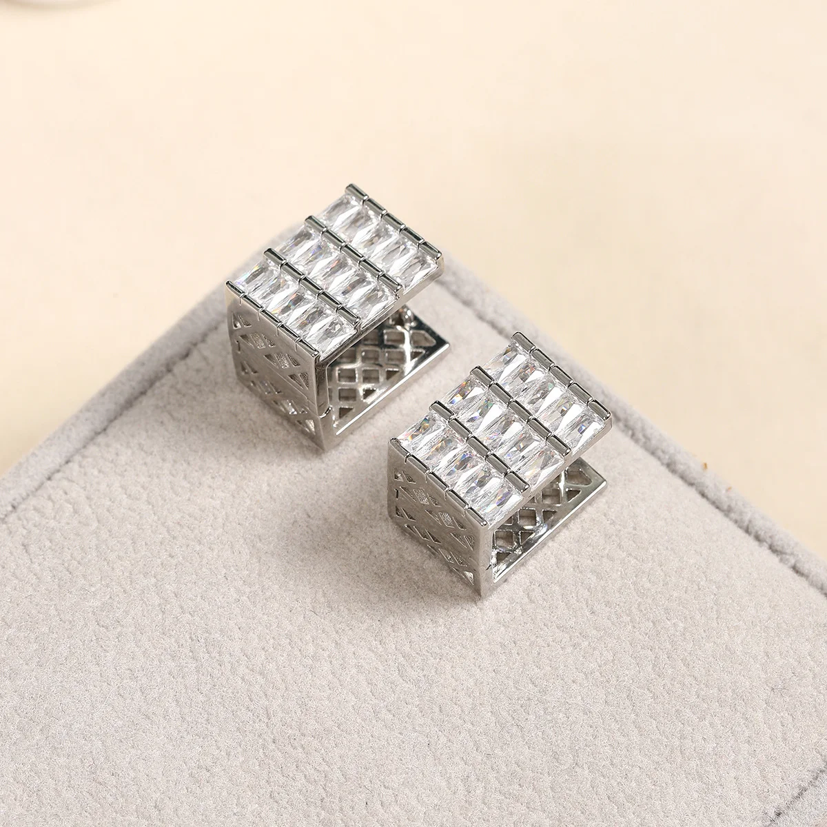 

925 Silver Needle Square Baguette Crystal Stud Earrings, Silver-Tone Statement Jewelry for Women Party Daily Wear