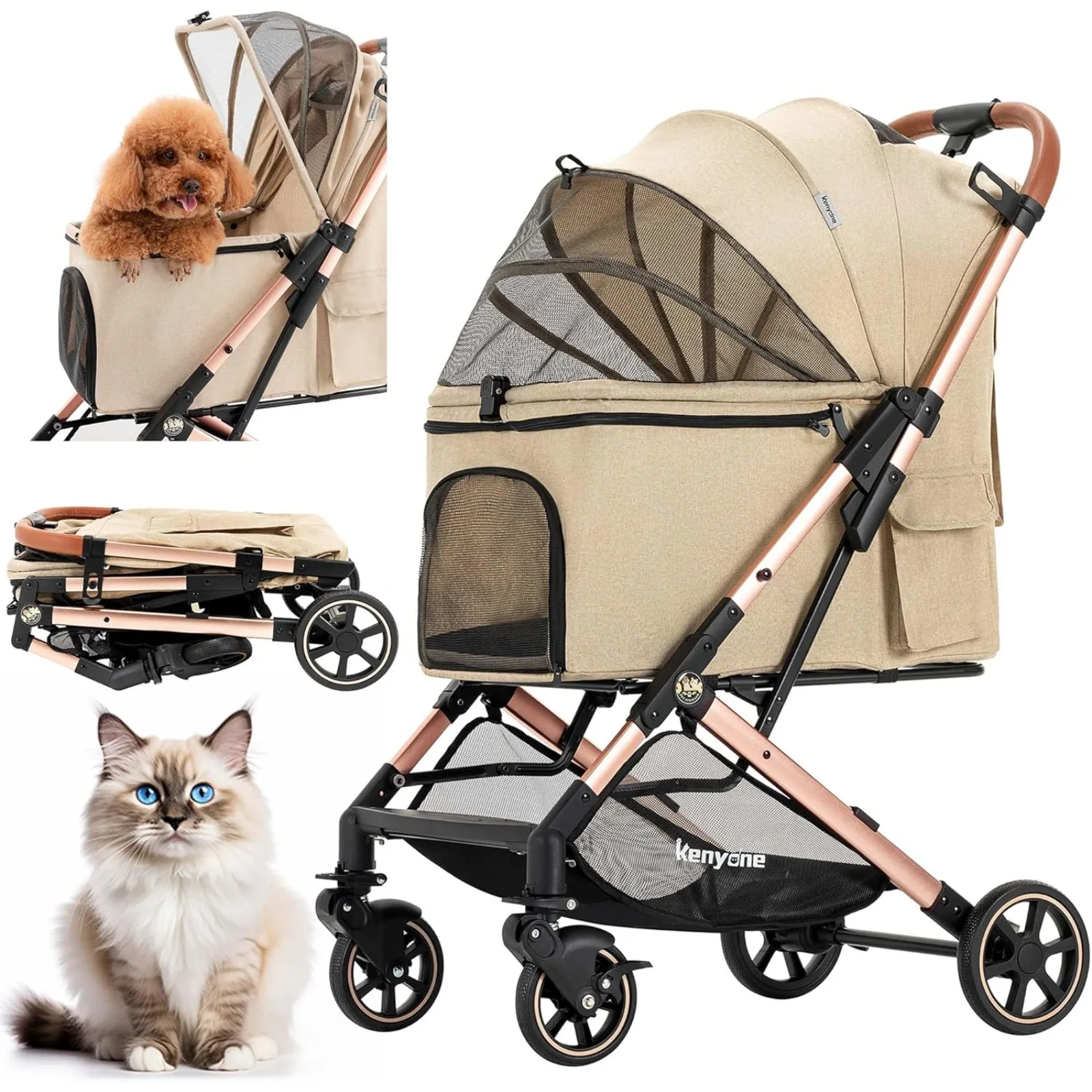 

US Medium Dog Stroller, Pet Stroller for Medium Dogs Up to 55lbs, Lightweight Aluminum Frame, One Click Folding, Large Cat