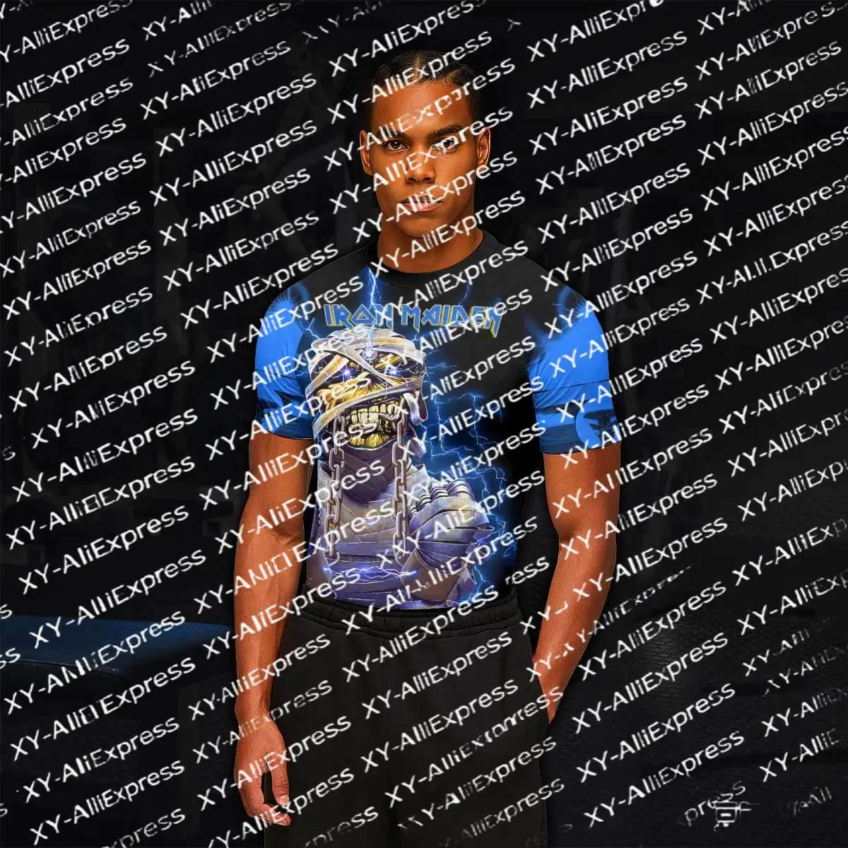 Dark Gothic Mummy Skeleton Lightning Print Mens Raglan Compression T Shirt Quick Dry Bodybuilding Training Streetwear Tee