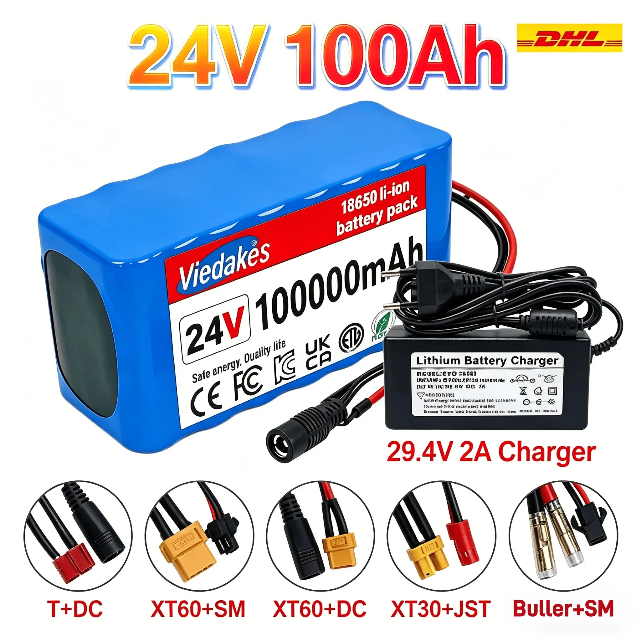 24V100Ah Upgraded Lithium Power Battery With XT60 Interface Precision Cell Layout Reliable Working Performance With Full Charger