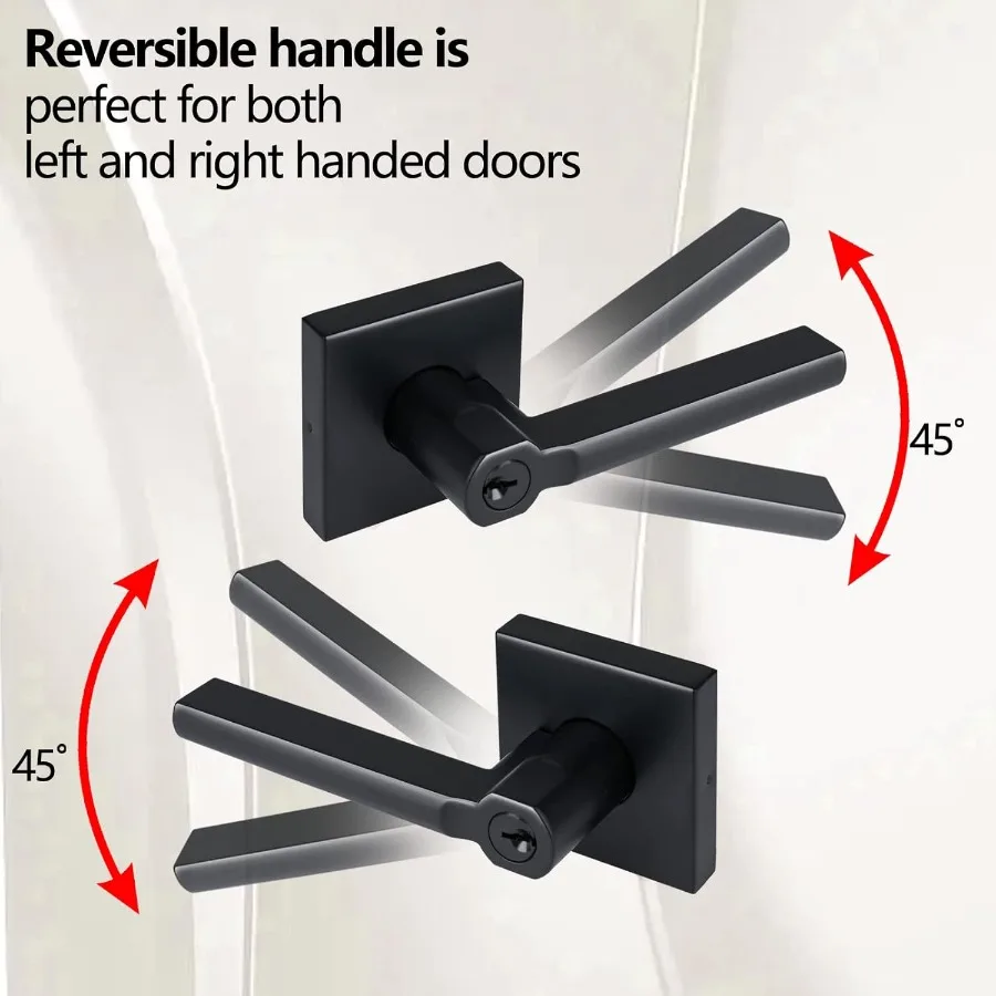 Manija de puerta con palanca de entrada cuadrada de alta resistencia con acabado en negro mate para un uso seguro en interiores y exteriores, ajustable para izquierda o plataforma