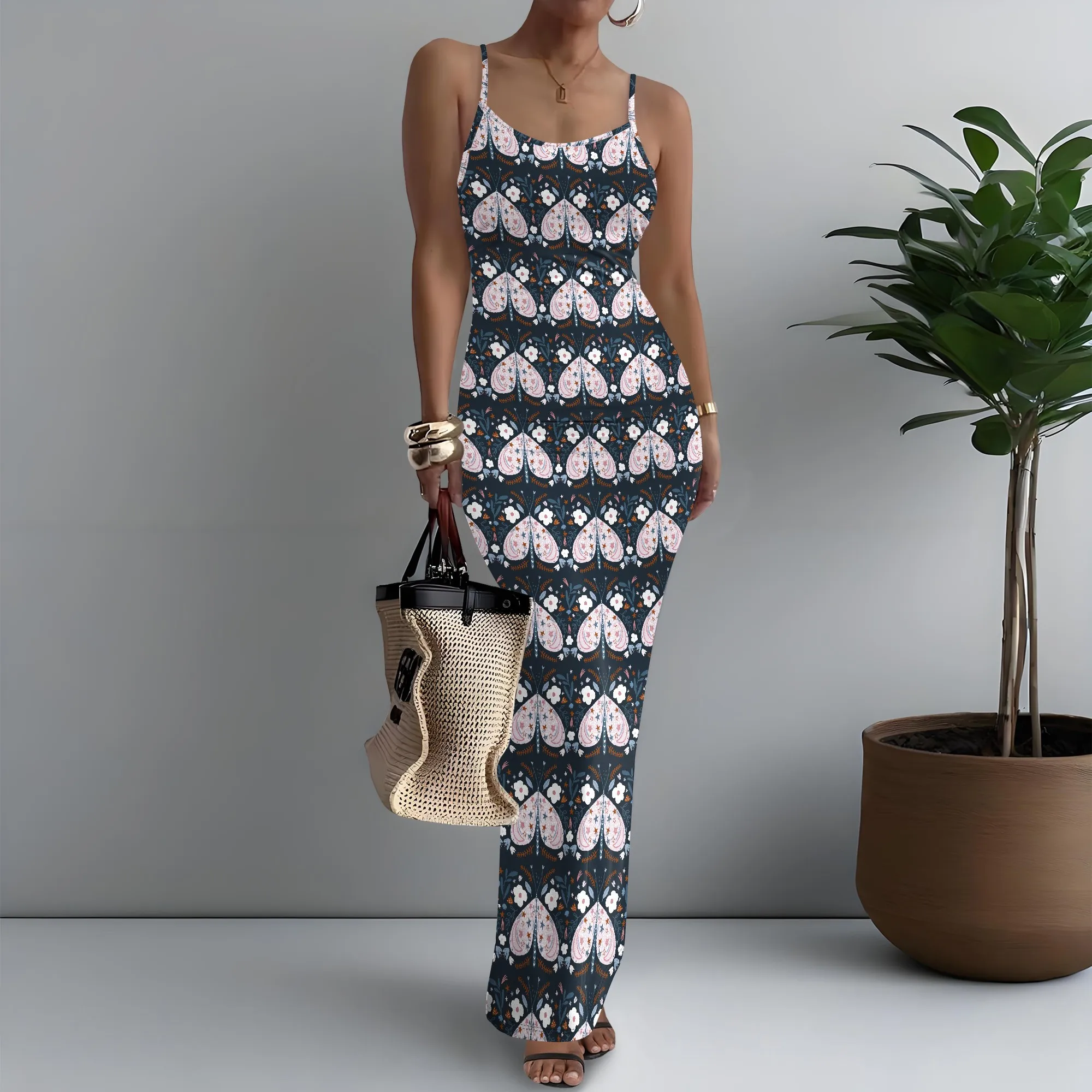 

Women's Spaghetti Strap Maxi Dress Ethereal Butterfly Print Delicate XS-3XL
