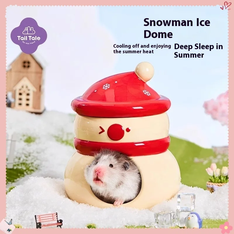 

Ice Cave Hamster House Ceramic Hideout Summer Cooling Shelter for Small Pets Dwarf Winter Snowman Decor