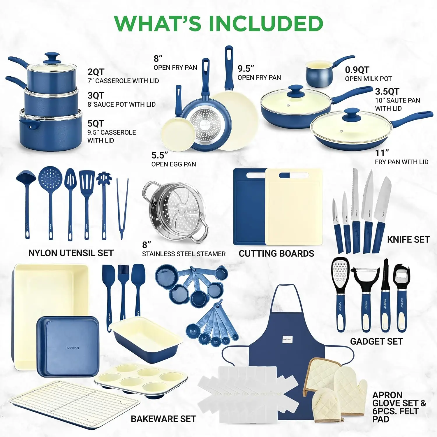 54 Piece Professional Grade Full Home Kitchen Cookware Set Ceramic Nonstick Bakeware Pot Pans Kit Cool Touch Handles Safe Gas El