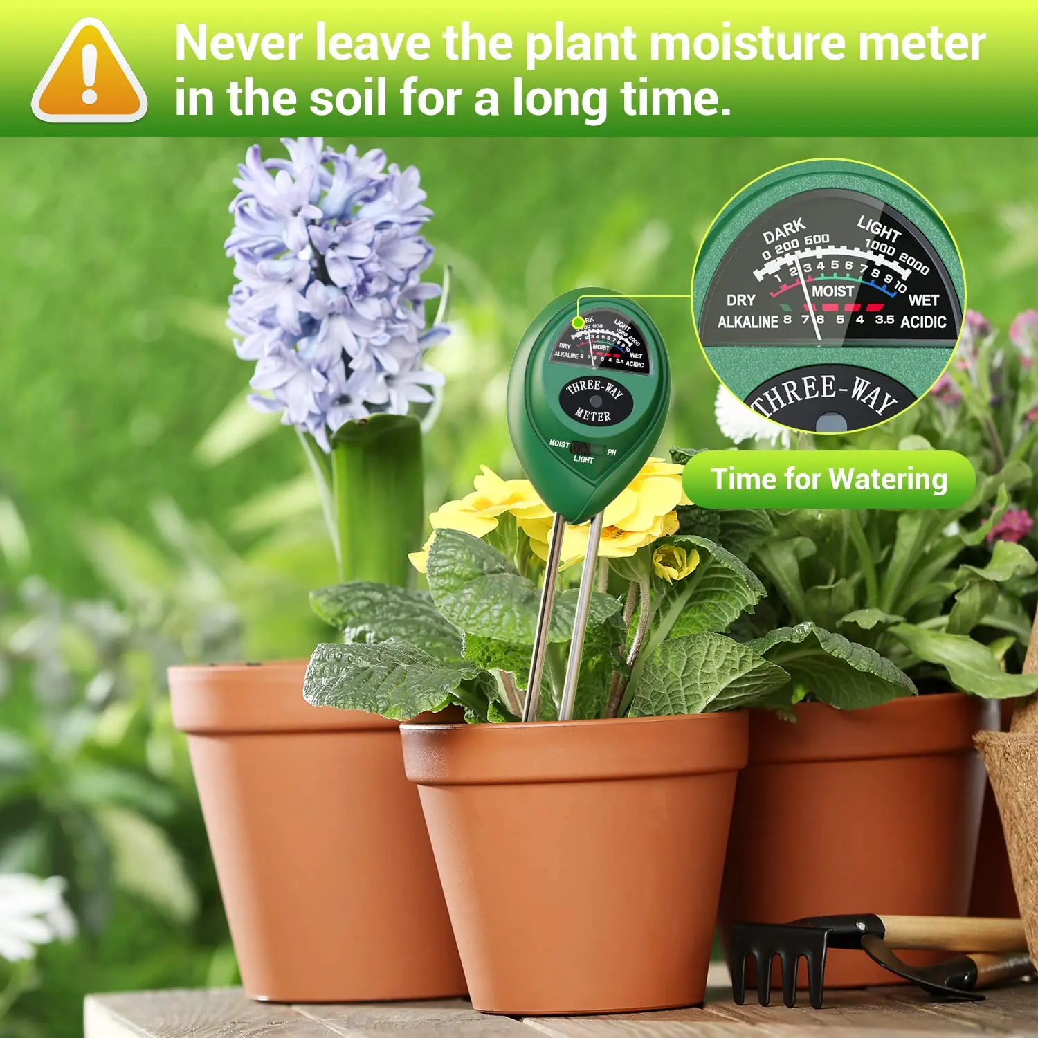 Plant Moisture Meter 3 in 1 Soil Moisture Light pH Tester Soil Probe Test Kits for Indoor Outdoor Plant Care No Battery Needed