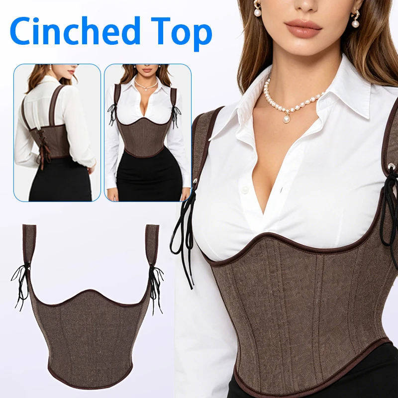 

Shoulder Strap Underbust Corset Linen Bustier Tummy Control Waist Trainer Lace Up Vintage Shapewear Top