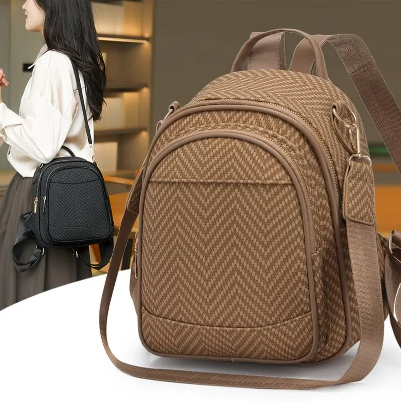 2026 Nueva Moda Coreana, Mochilas Pequeñas de Viaje de Cuero Suave, Bolsos de Hombro Casuales de Gran Capacidad para Mujer, Bolsos Cruzados Color Caqui