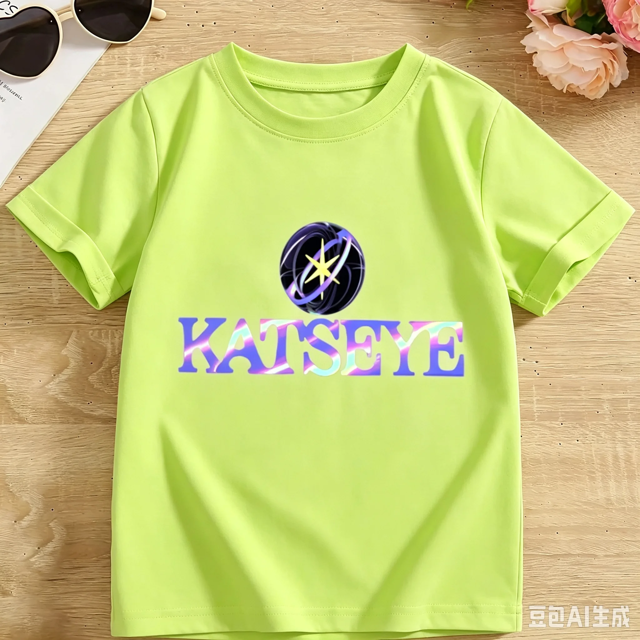 2026 Neuer Stil Popstar Katzenaugen-Print Kinder T-Shirt Jungen Mädchen Kurzarm Reine Baumwolle Lässige Sommer-Oberteile – Detail 5