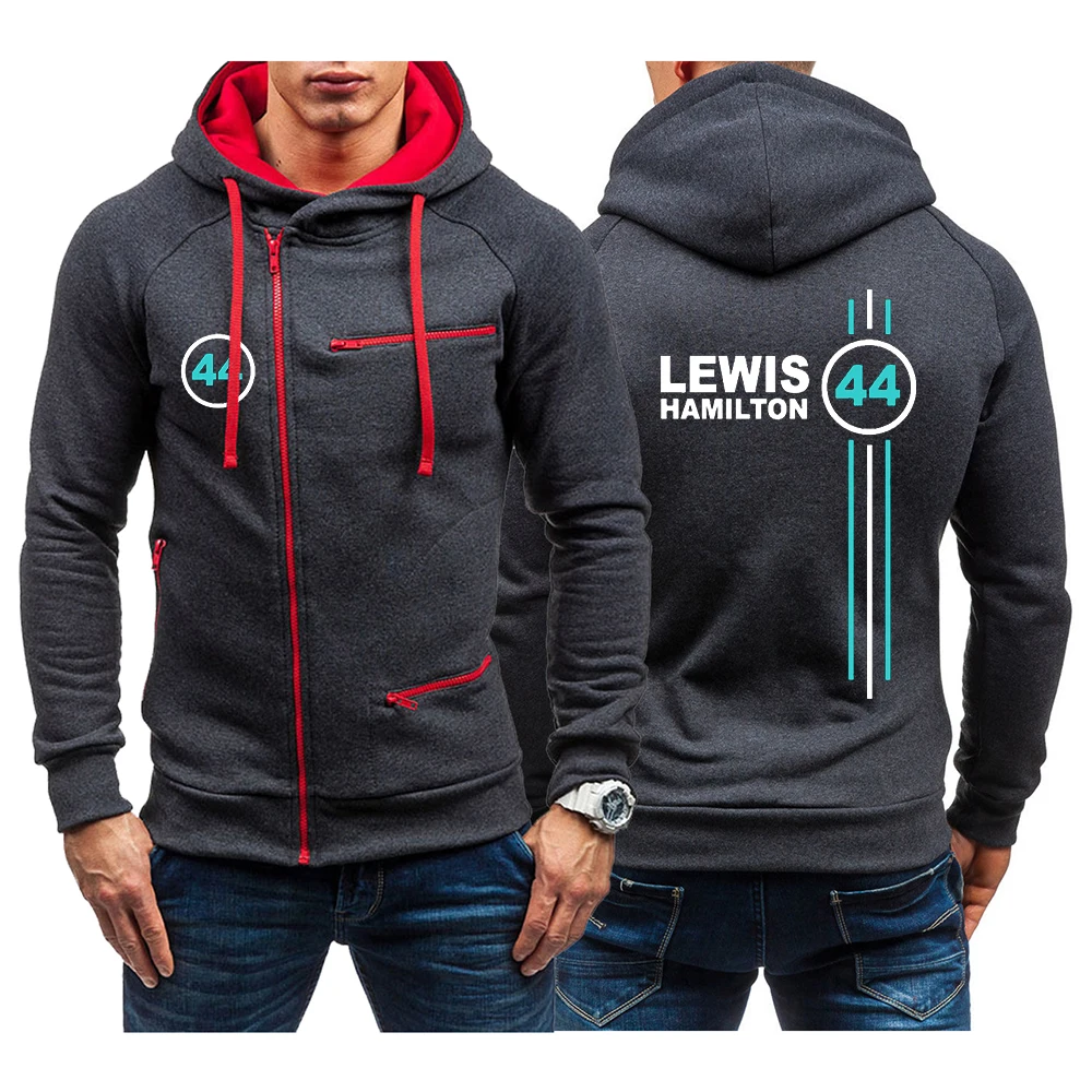 F1 Driver Lewis Hamilton Digital 44 Men's zipper hoodie Harajuku style hip-hop loose casual  fashion sports Pullover street wear