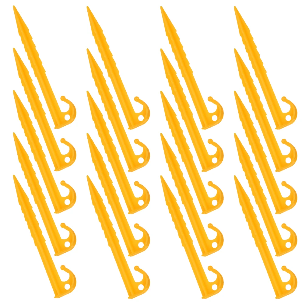 

20Pcs Tent Stakes Yellow Plastic Ground Anchors Windproof Sand Pegs Camping Beach Outdoor Use Tent Stakes Ground Anchors