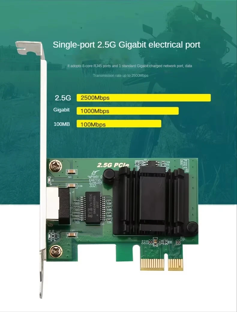 Сетевая карта 2.5G i225 PCIE к RJ45, 100/1000/2500 Мбит/с, интерфейс RJ45 LAN Etherent, гигабитный адаптер для ПК/настольного компьютера