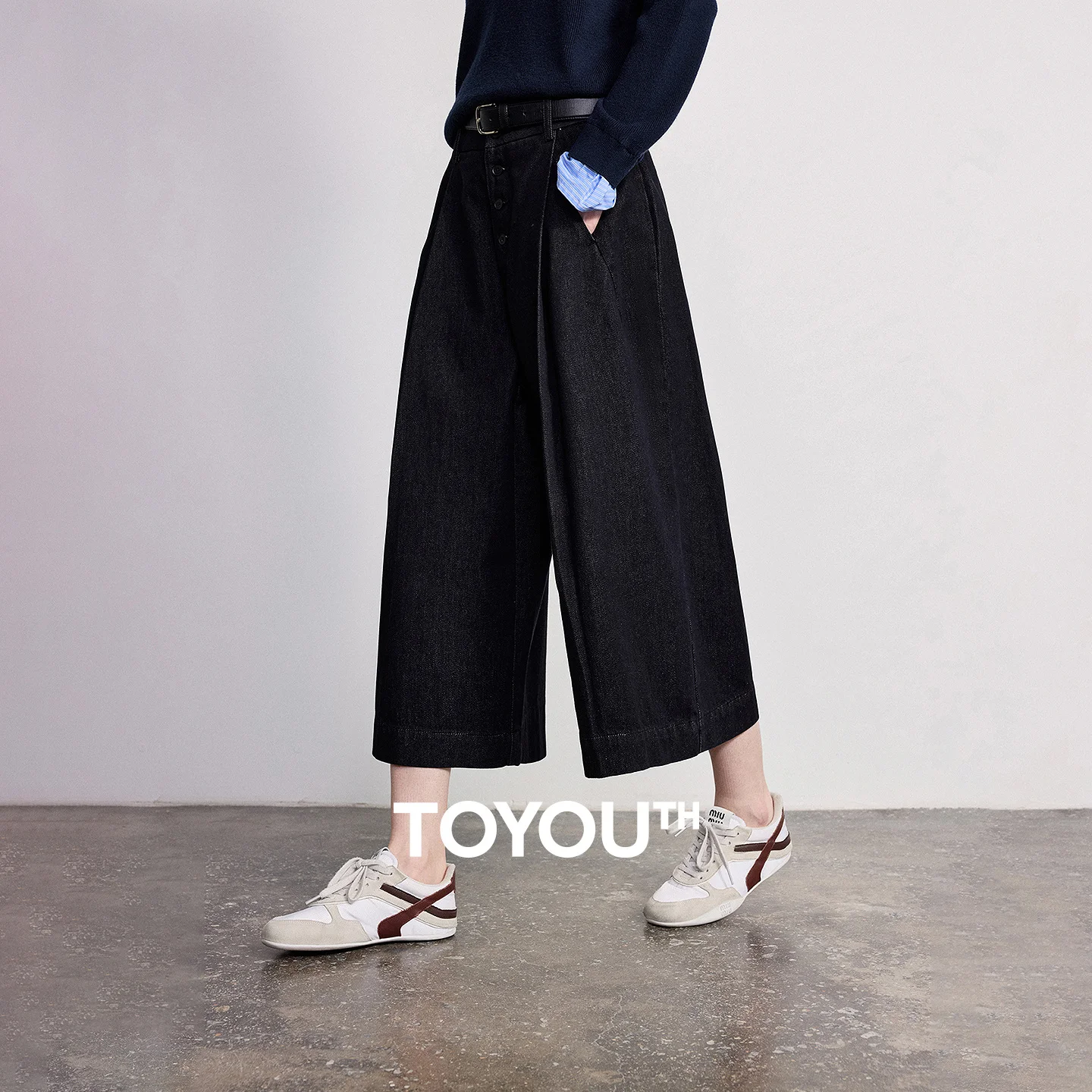 TOYOUTH Women Jeans 2026 Spring New Lyocell High Waisted Original Color Fashionable Wide Leg Cropped Pants