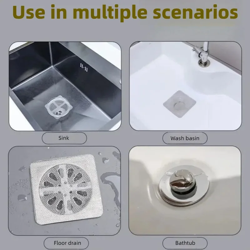 10 pièces attrape-cheveux jetables pour douche, couvre-drain de douche en maille, filtre d'évier de sol, autocollant en maille, accessoires de salle de bain