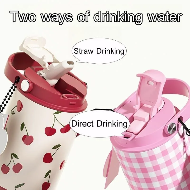 Vaso bonito, botella de agua de 750ML, termo al vacío de acero inoxidable 316, termo portátil aislado, regalo para mujer y niña