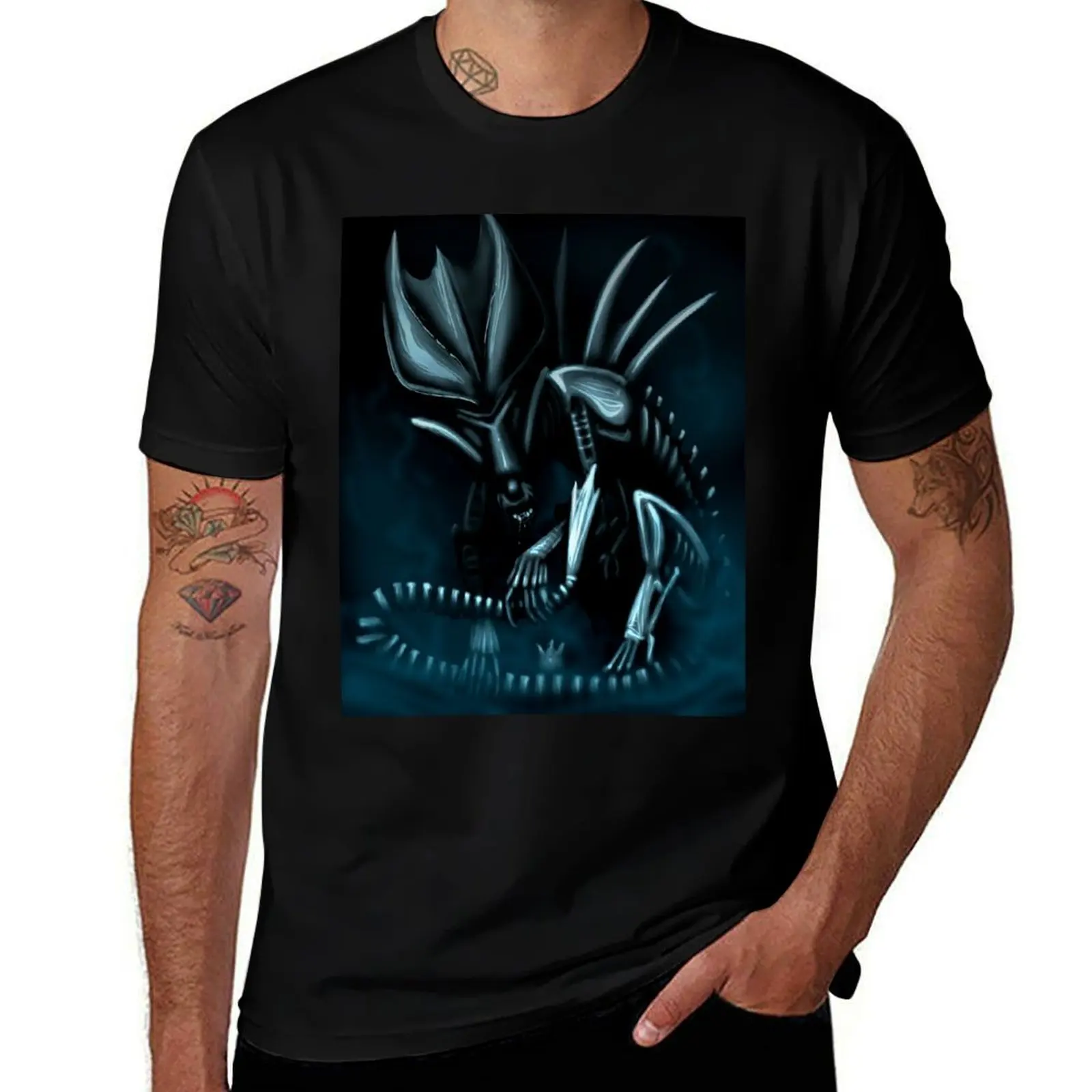 Giger Tribute T-Shirt Vintage Print Crew Neck Tee T-Shirt
