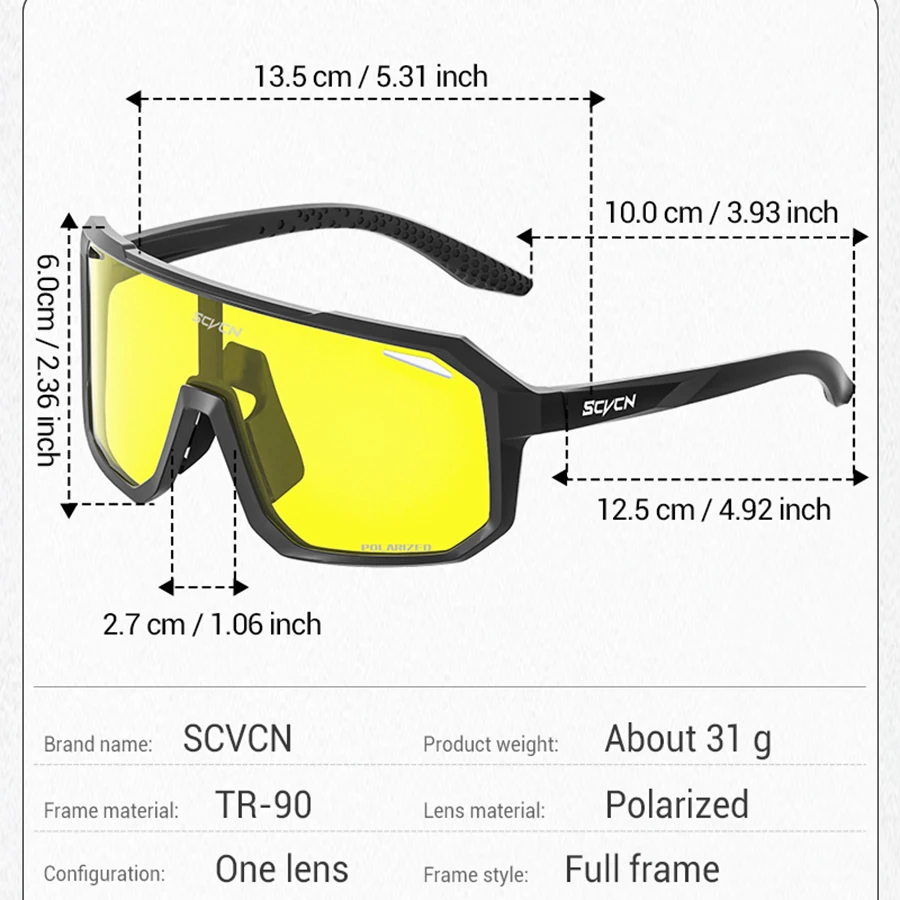 SCVCN Yellow Polarized Sunglasses for Driving Night Vision Cycling Glasses Fashion MTB Mountain Bike Men Women Casual Glasses