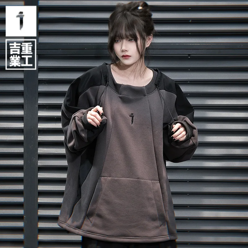 11 BYBB'S DARK Women Techwear Sweatshirts Color Patchwork Function Tactical Pullover Hoodie Hip Hop Streetwear Sweat Shirt Tops