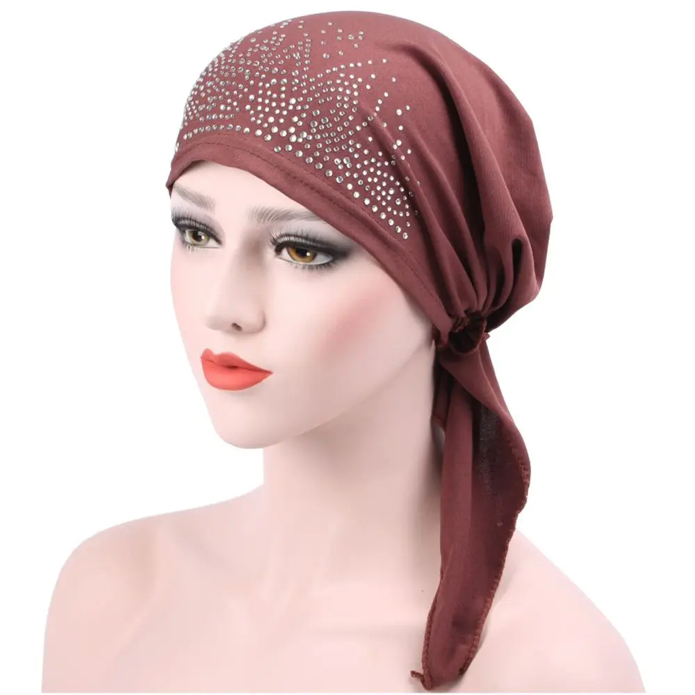 

Ladies Head Scarf Chemo Hat Islamic Underscarf Shiny Rhineston Muslim Hijab Muslim Bonnet Turban Cap Stretch Hat