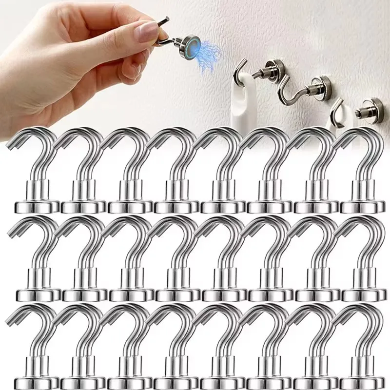 1-20 قطعة خطاف مغناطيسي قوي من النيوديميوم مصاصة معدنية 12 كجم 5 جنيه قطر 20 مللي متر مغناطيس حلقة رف سريعة للمطبخ المنزلي