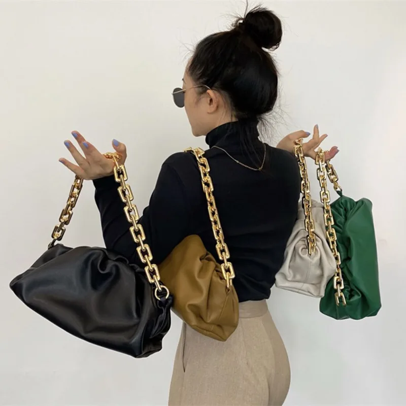 New Handheld Shoulder Bag with Thick Chain and Wrinkled Cloud Pattern Crossbody Bags for Women Luxury Designer Handbag