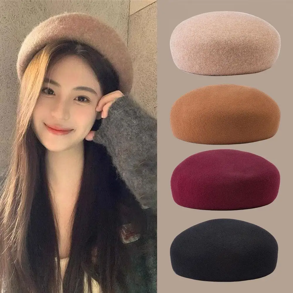 

100% Wool Pumpkin Berets Felt Blocked Beret Women Bread Hat Pillbox Hat Ladies Painter Caps Casual Autumn Winter Fashionable Hat