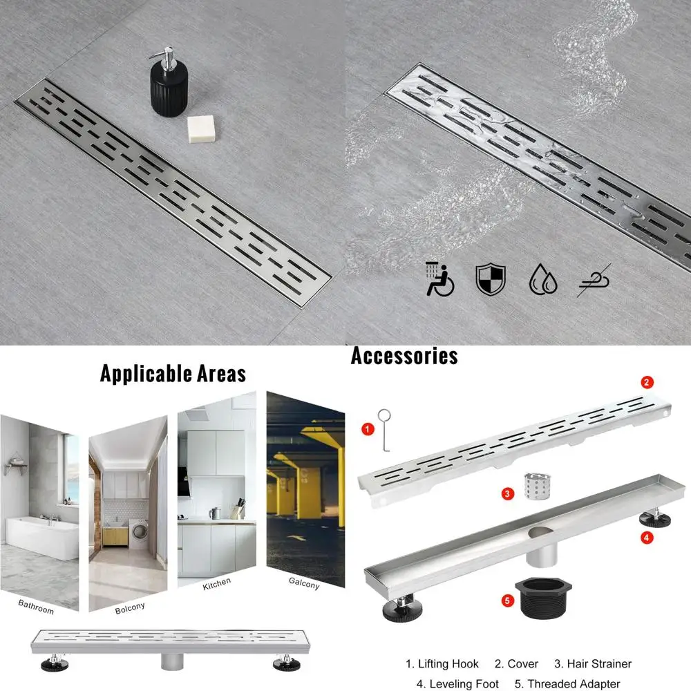 

32 High-Flow Linear Shower Drain in Brushed 304 Stainless Steel with Removable Grate and Hair Catcher