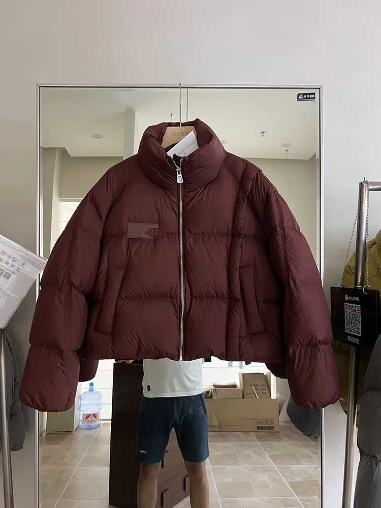 Korean version fashion puff collar casual versatile white duck down jacket trend winter women's short style down coat