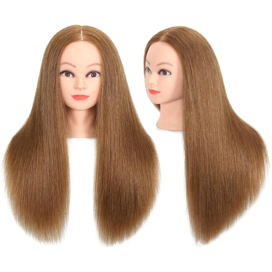 رأس عارضة أزياء 100 شعر بشري لممارسة تجميل تصفيف الشعر: أداة تدريب واقعية للتضفير والتصفيف مع بطلين مجاني