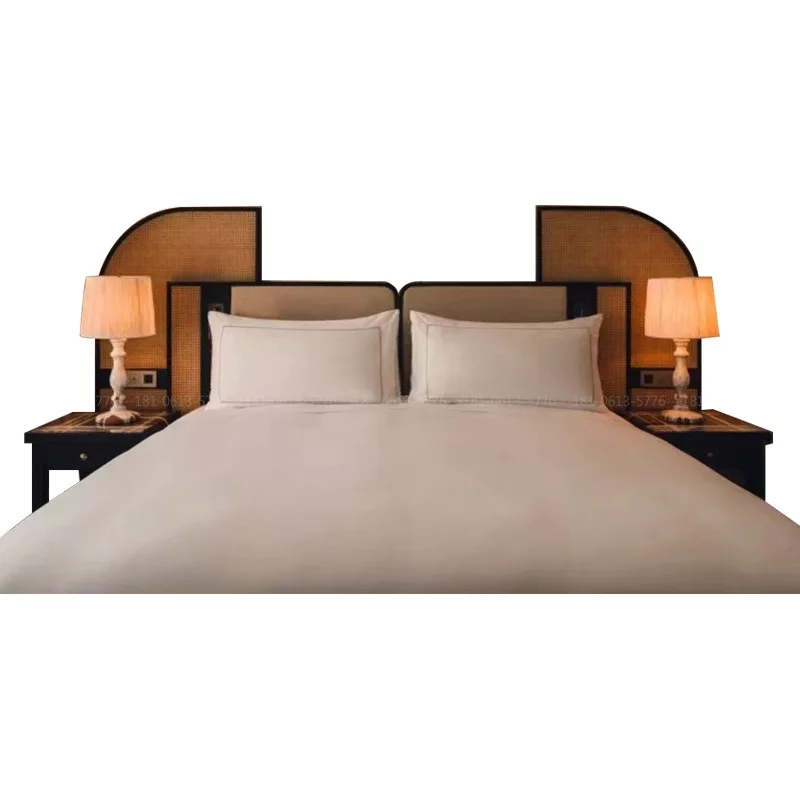 

Model room club double bed, modern designer rattan bed, wabi sandy wind hotel villa sofa whole house