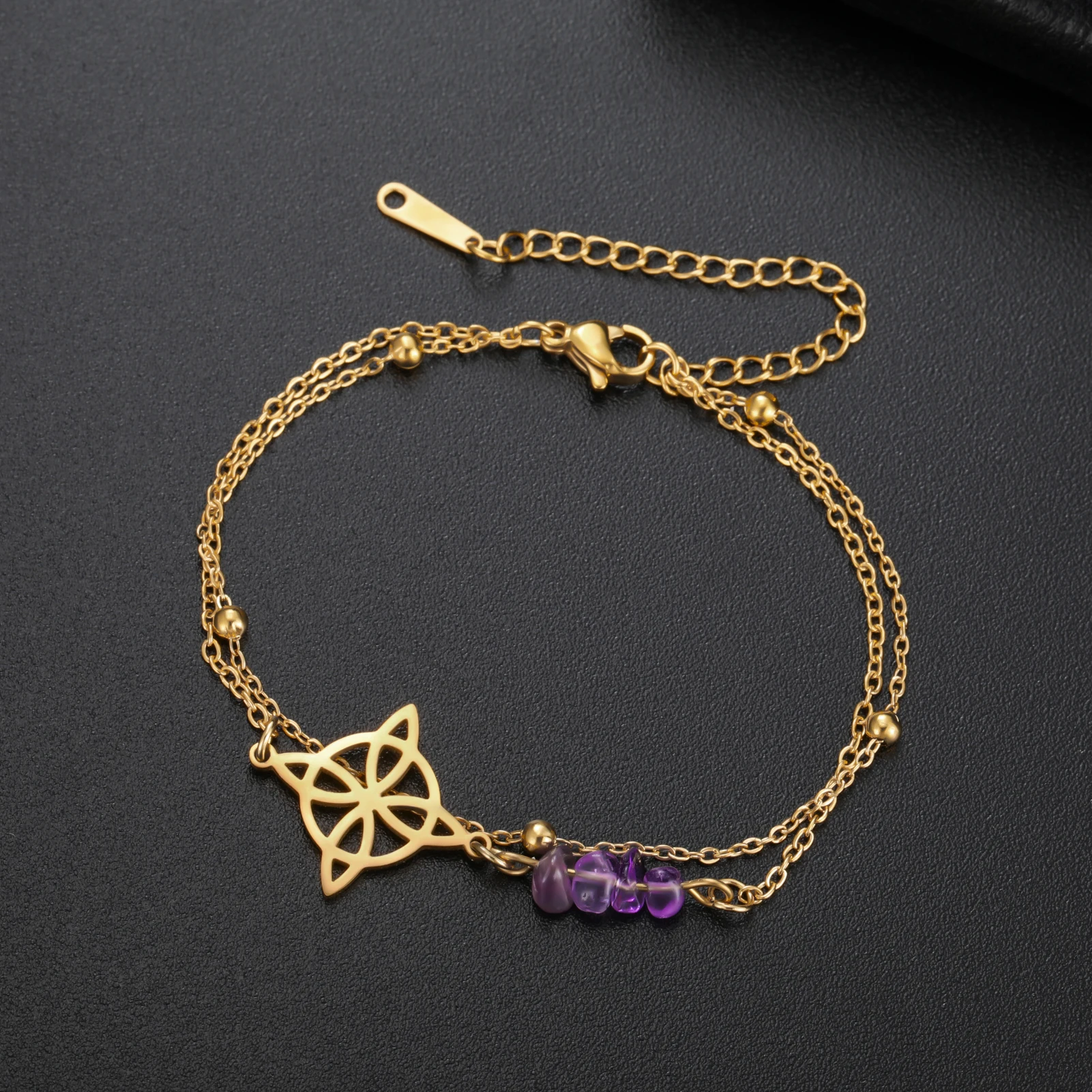 COOLTIME Amethyst Hexenknoten Armband für Frauen Edelstahl Gold Farbe Hexe Schmuck Geschenk Großhandel – Detail 7