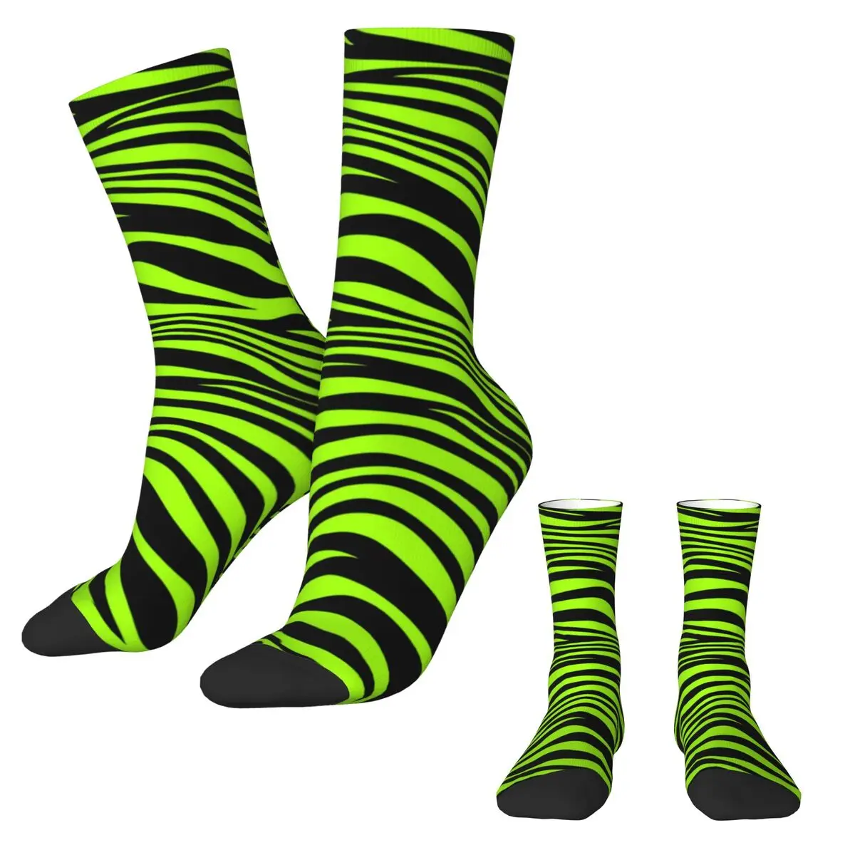 Green Tiger Lines Socks Animal Print Kawaii Stockings Autumn Anti-Slip Ladies Socks Soft Graphic Running Socks