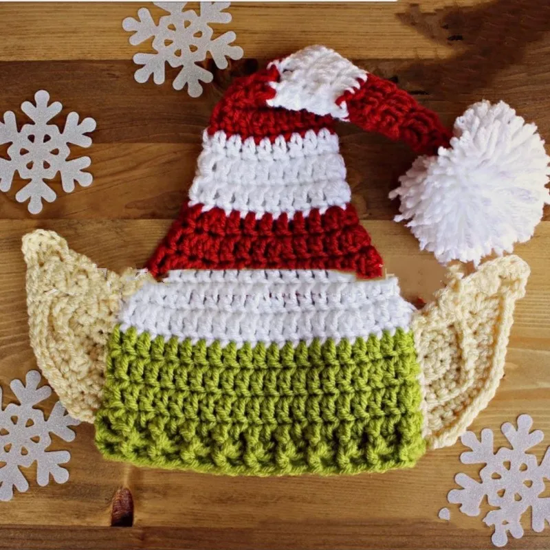 

Crochet Christmas Hat For Baby Xmas Beanie Knitted Skull Cap Jingle Bells Christmas Elf Hats