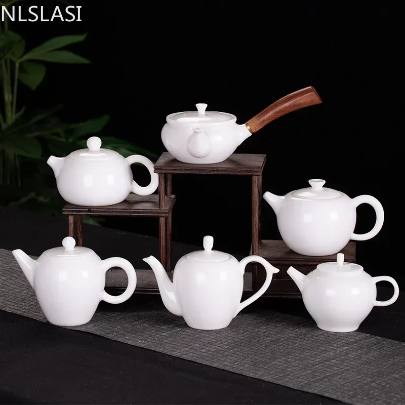 NLSLASI Chinese Handmade White Porcelain Teapot Ivory White Tea Pot Ceramics Teaware Tea Infuser Pu'er Oolong Tea Filter Kettle