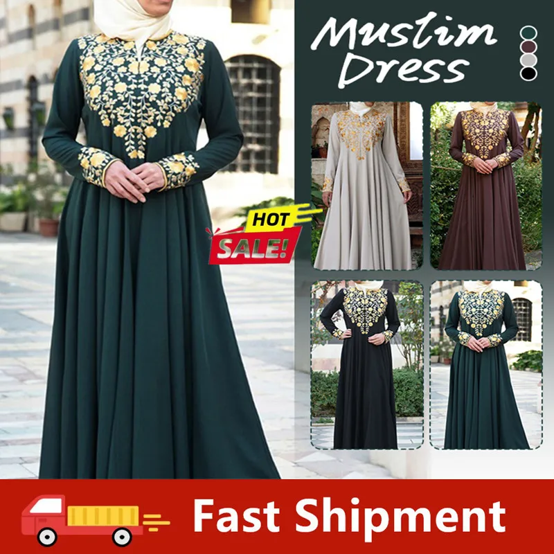 

Abaya Islamic Dress Muslim Fashion Print Long Sleeve Simple Adult Casual Middle Eastern Ethnic Big Swing Elegant Clothing Robe