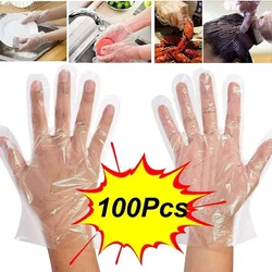 100Pcs Disposable Gloves Plastic Gloves Transparent Eco Friend Cleaning Gloves For Food Processing Kitchen Cooking Camping BBQ