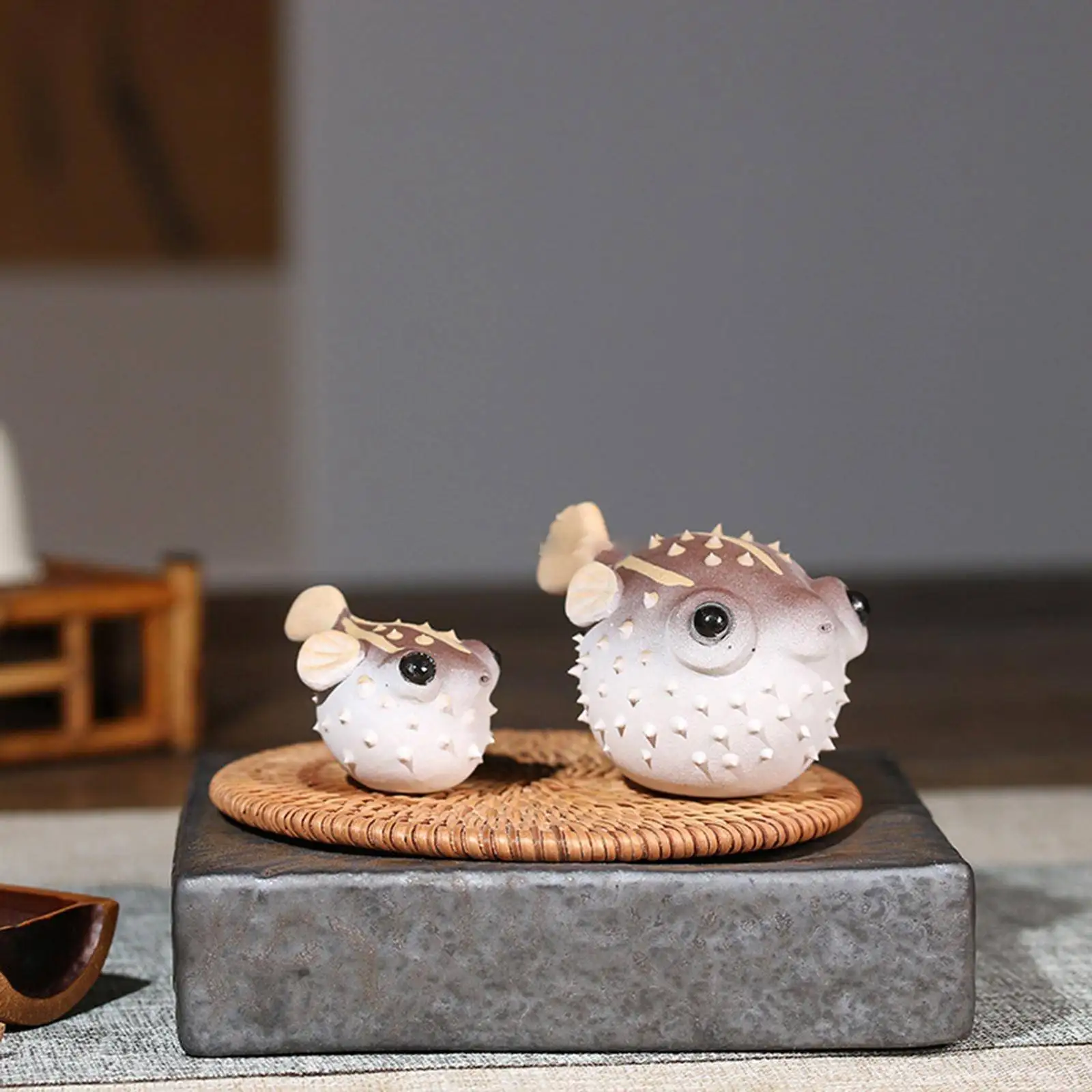 Tea Pet Ornament Puffer Fish Statue Miniature Sculpture for Tabletop Bookshelf Tea Decoration Tea Accessories Office Living Room