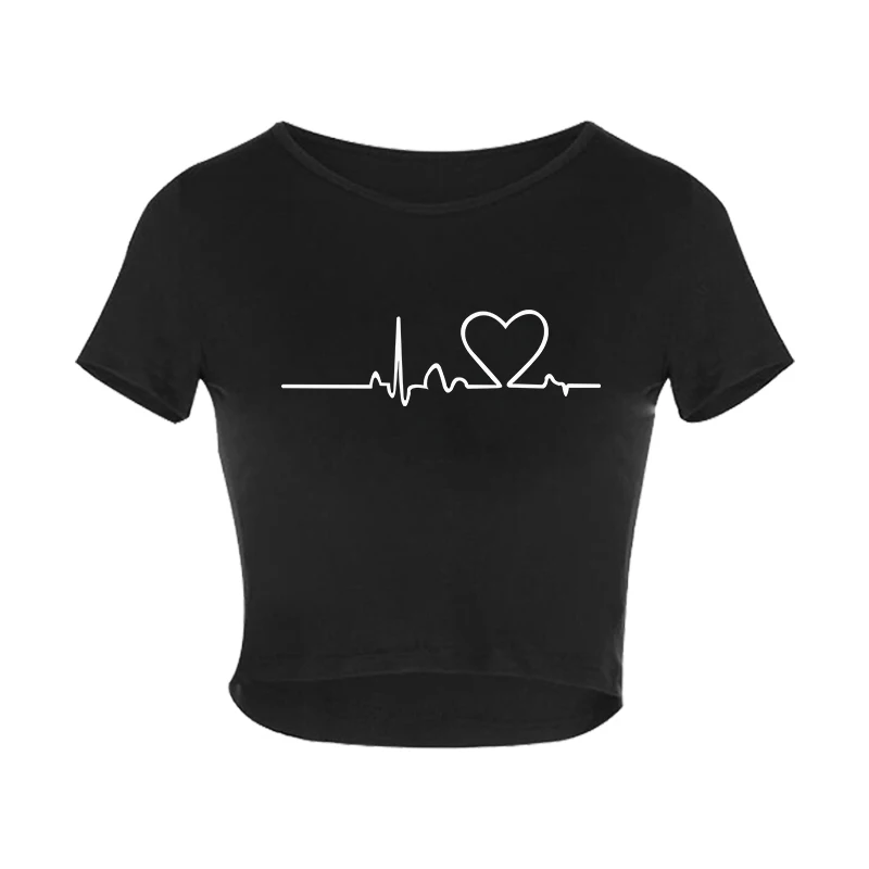 Letnie t-shirty z krótkim rękawem damskie bawełniane solidne T-shirt O wysoki dekolt w talii krótki Top Tee kobiece dorywczo luźna koszulka