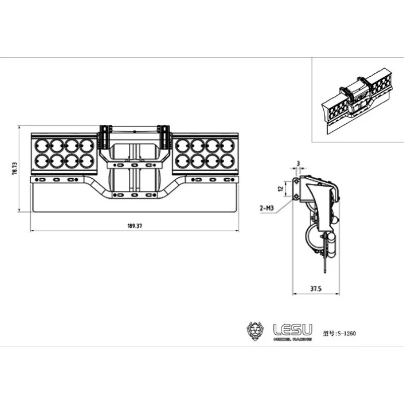 LESU Metall-Heckträger mit Rücklicht, Warnlicht und Kraftstofftank-Set für Tamiya R470 R620 1/14 RC-Traktor-LKW-Modell, Upgrade-Teile – Detail 1