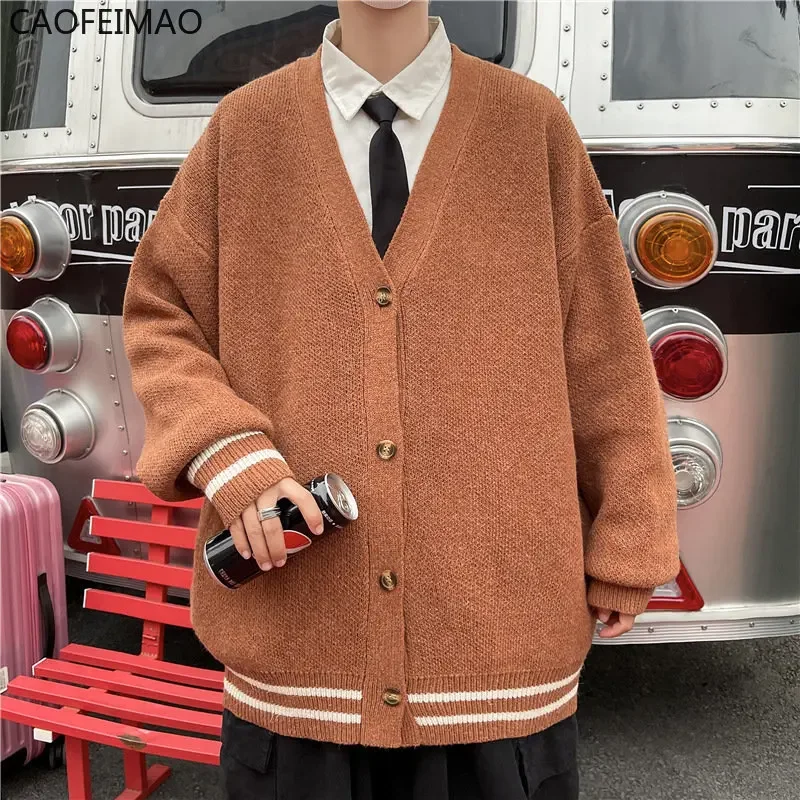 

2025 British Retro Cardigan Sweater New Korean Harajuku Academic Knitted Sweater Pullover Hip Hop Streetwear Loose Knitwear Tops