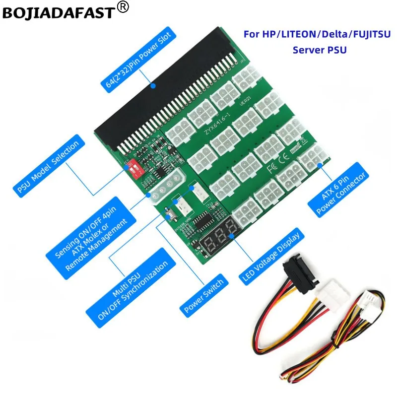 16 x 12v PCI-E 6Pin Connector Breakout Board Synchronization Remote Management For HP LITEON Delta FUJITSU Server PSU