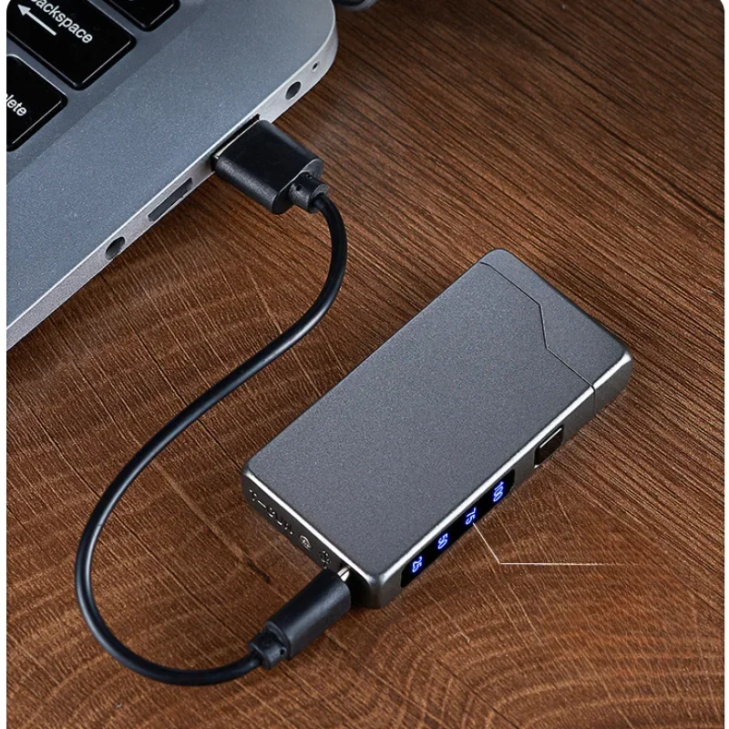 Type-C Fast Charging Windproof Metal Lighter USB LED Power Double Arc Lighter Rechargeable Digital Display Touch Sensor Lighters view 5