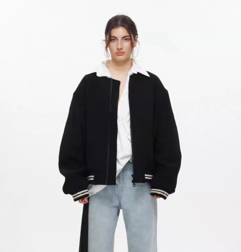 Bomber Jackets Womens Jacket Girls Autumn-Winter Twill Turtleneck Pressed Elegant Formal Classical Temperament Professional OL - view 4