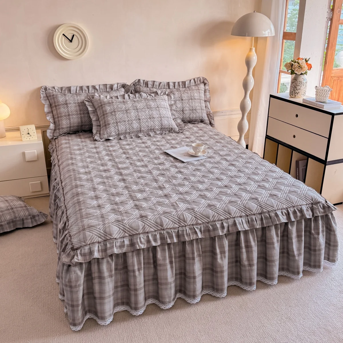 1pc 100%Cotton Bed Skirt 침대 커버 Queen/King Size Thickened Bed Sheet with Ruffles falda de cama Full Size Bed Skirt for Single Bed