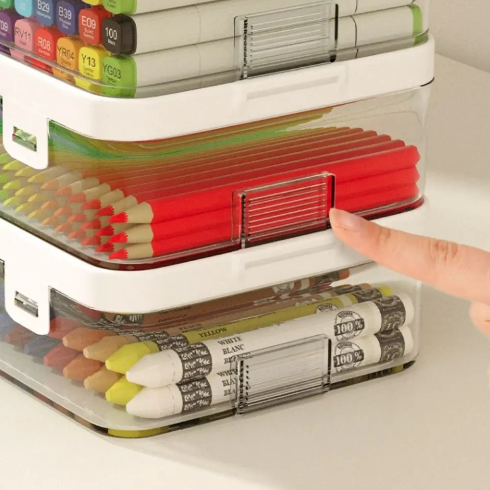 Large Capacity Art Marker Pen Case Transparent Simple Marker Pen Holder With Handle Portable Desk Storage Box Student