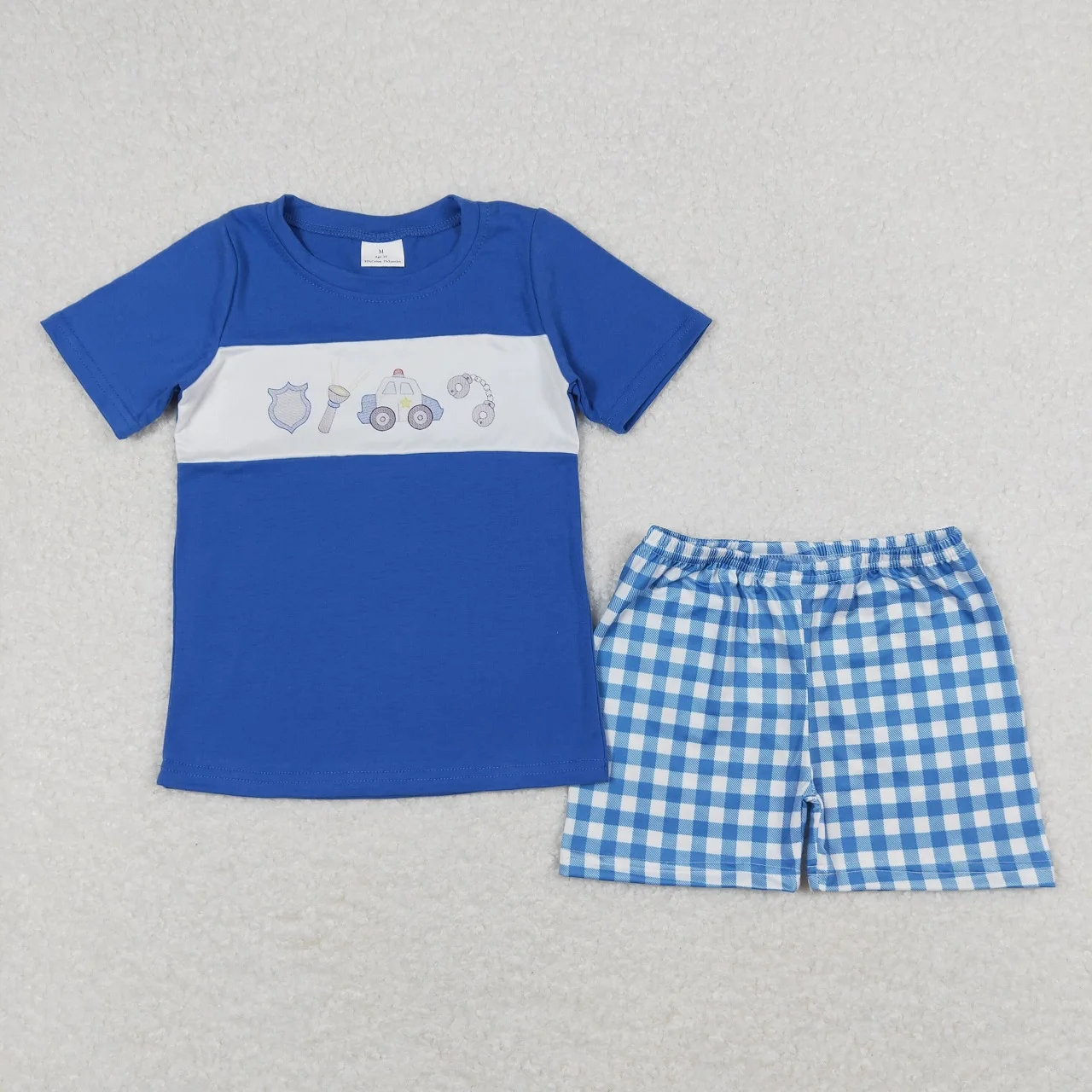 Wholesale Baby Boy Short Sleeves Trucks T-shirts Set Toddler Infant Shorts Kids Children Summer Plaid Outfit