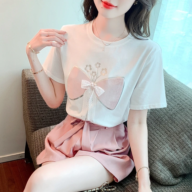 Summer New Short Sleeve O-Neck Women Blouse Fashion Casual White Blouse Shirt Women Tops Blusas Mujer De Moda 2024 Verano J24