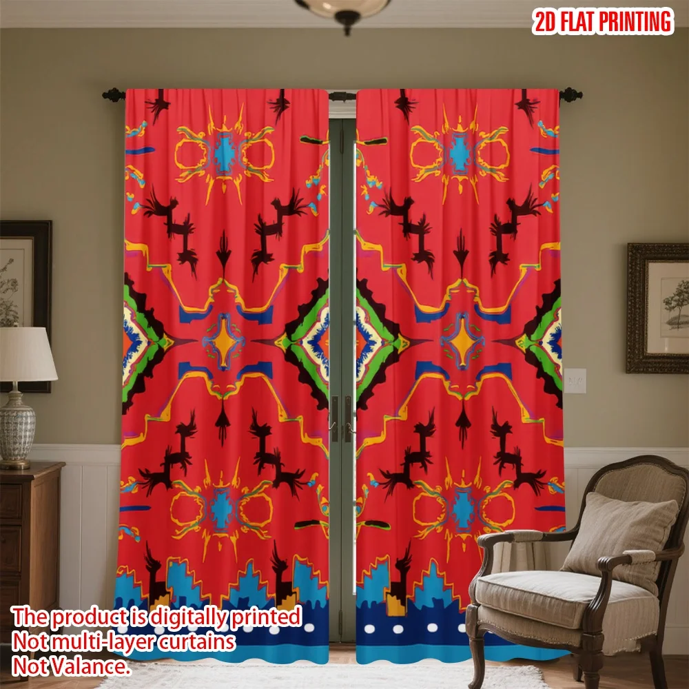

2D flat printing 2pcs Window Drapes Colorful Geometric Shapes Digital Printed Polyester Drapes Birthday Party Perfect for