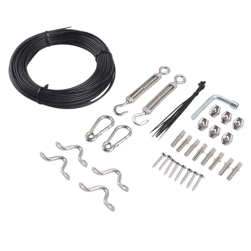 

Набор для уличного освещения Happy New, 200 футов. Трос из нержавеющей стали (304) с виниловым покрытием черного цвета, с поворотным креплением