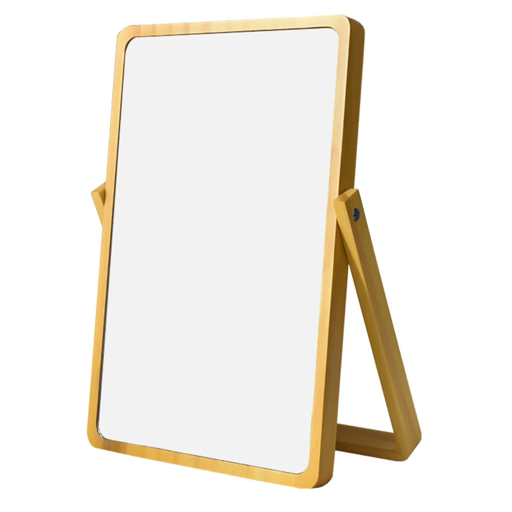 

Creative Wood Makeup Mirror Compact Desktop Table Mirror Light Yellow for Bedroom Vanity Decor Desktop Decor Makeup Supply
