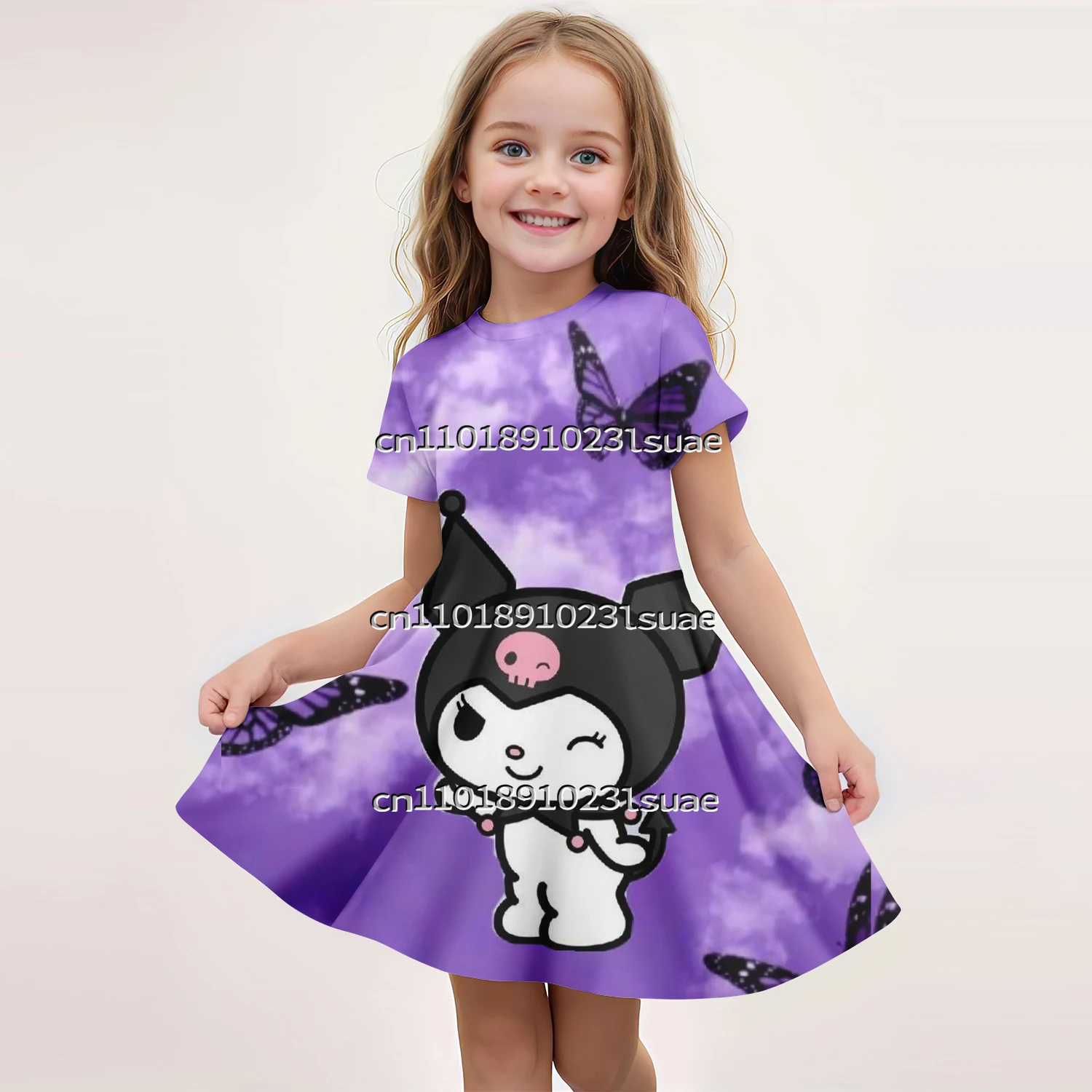 

2025 Children's Short Sleeved Dress Cute Cartoon Series Summer Girls' Baby 3D Printed Princess Dress Elegant Party Play Dress